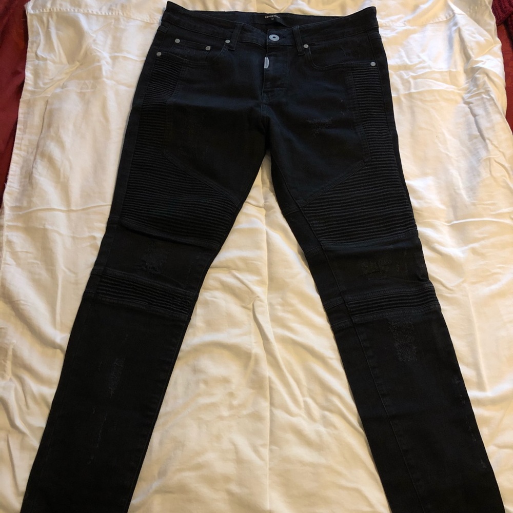 Represent clo distressed biker denim